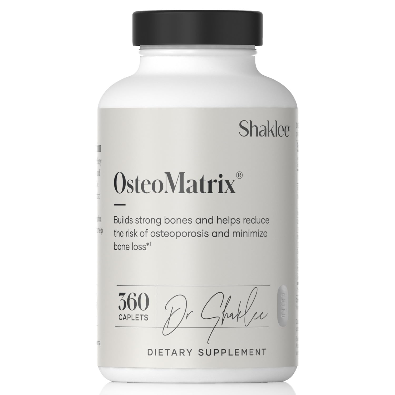 Shaklee OsteoMatrix bottle front shows bone health support formula