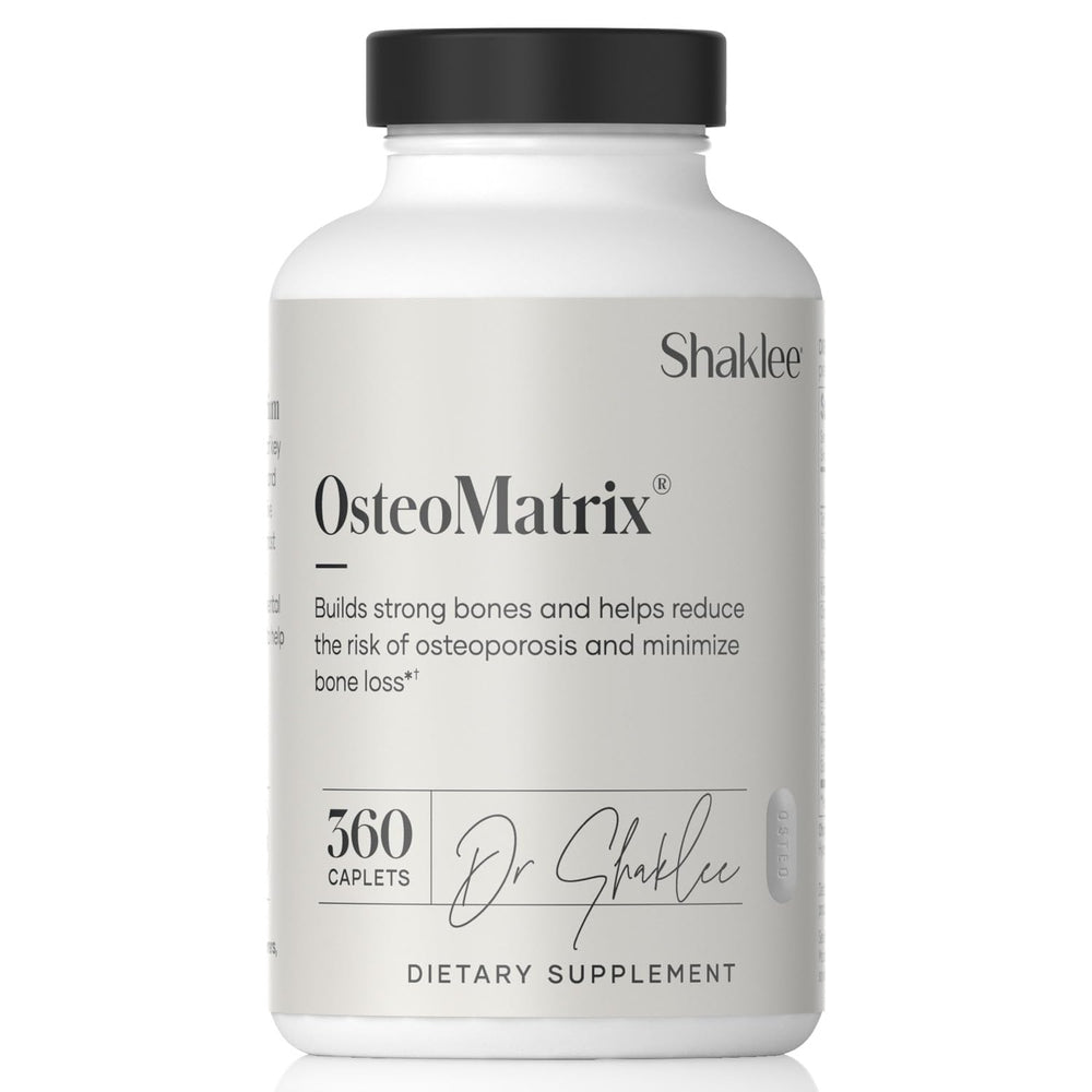 Shaklee OsteoMatrix bottle front shows bone health support formula