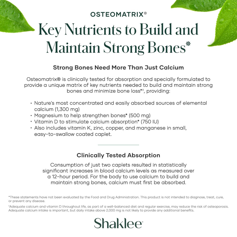 Shaklee OsteoMatrix label closeup shows calcium magnesium and vitamins D and K