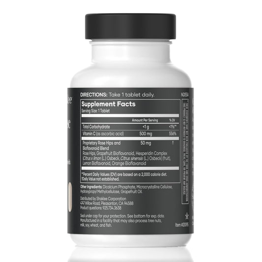 Shaklee Vita-C 500mg capsules enabling easy daily dosing with extended absorption.
