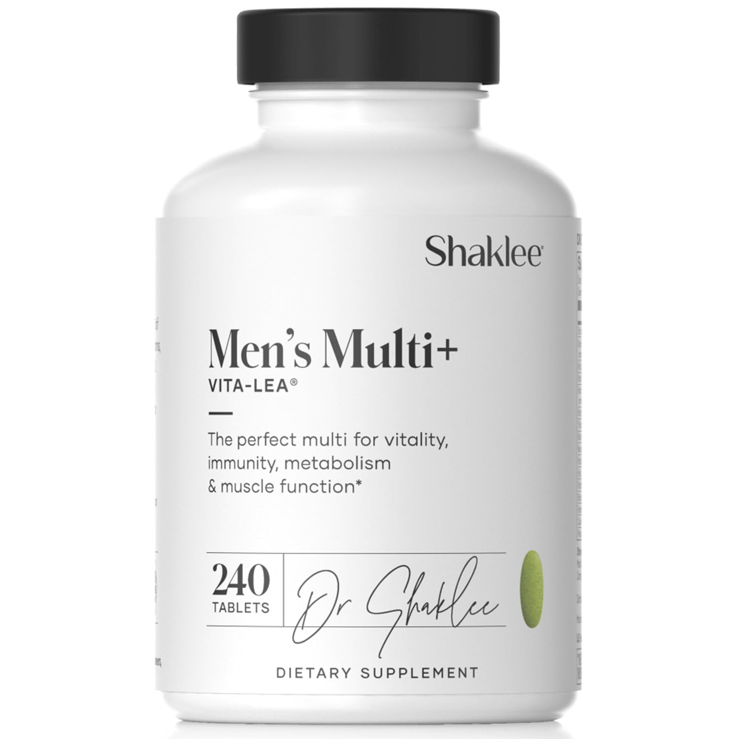 Shaklee Vita-Lea Men bottle closeup showing high potency multivitamins for daily energy