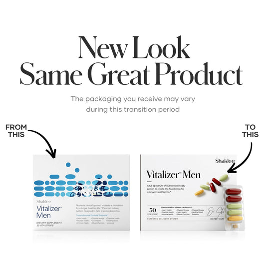 Shaklee Vitalizer Men Vita-Strip daily dose shown for easy morning and evening intake