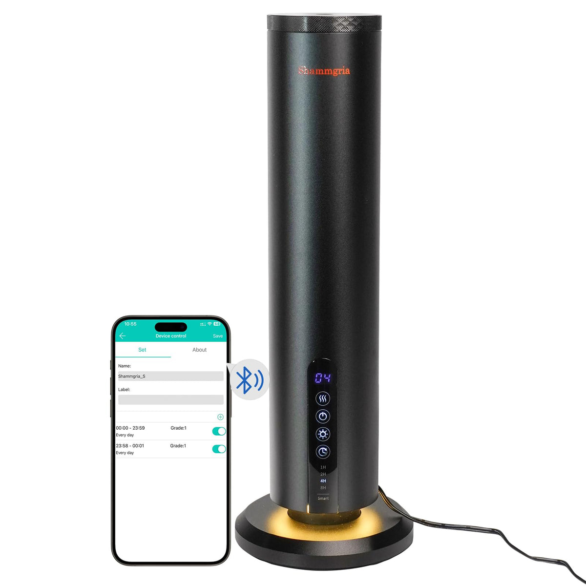 Shammgria air diffuser front view with matte black finish for modern spaces and fragrance diffusion.