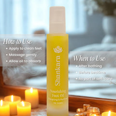 Shankara Nourishing Foot Oil tea tree ingredient cleanses and refreshes feet.