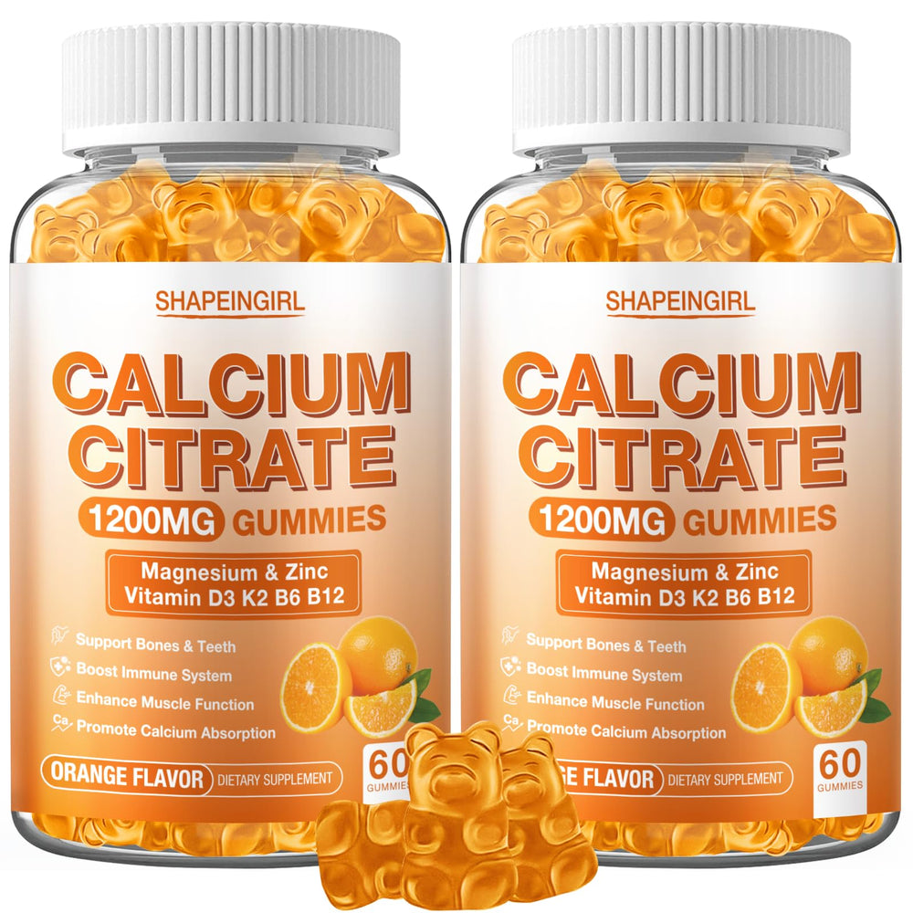 Shapeingirl 1200mg calcium citrate gummies bottle with orange flavor, vitamin D3 for bone support