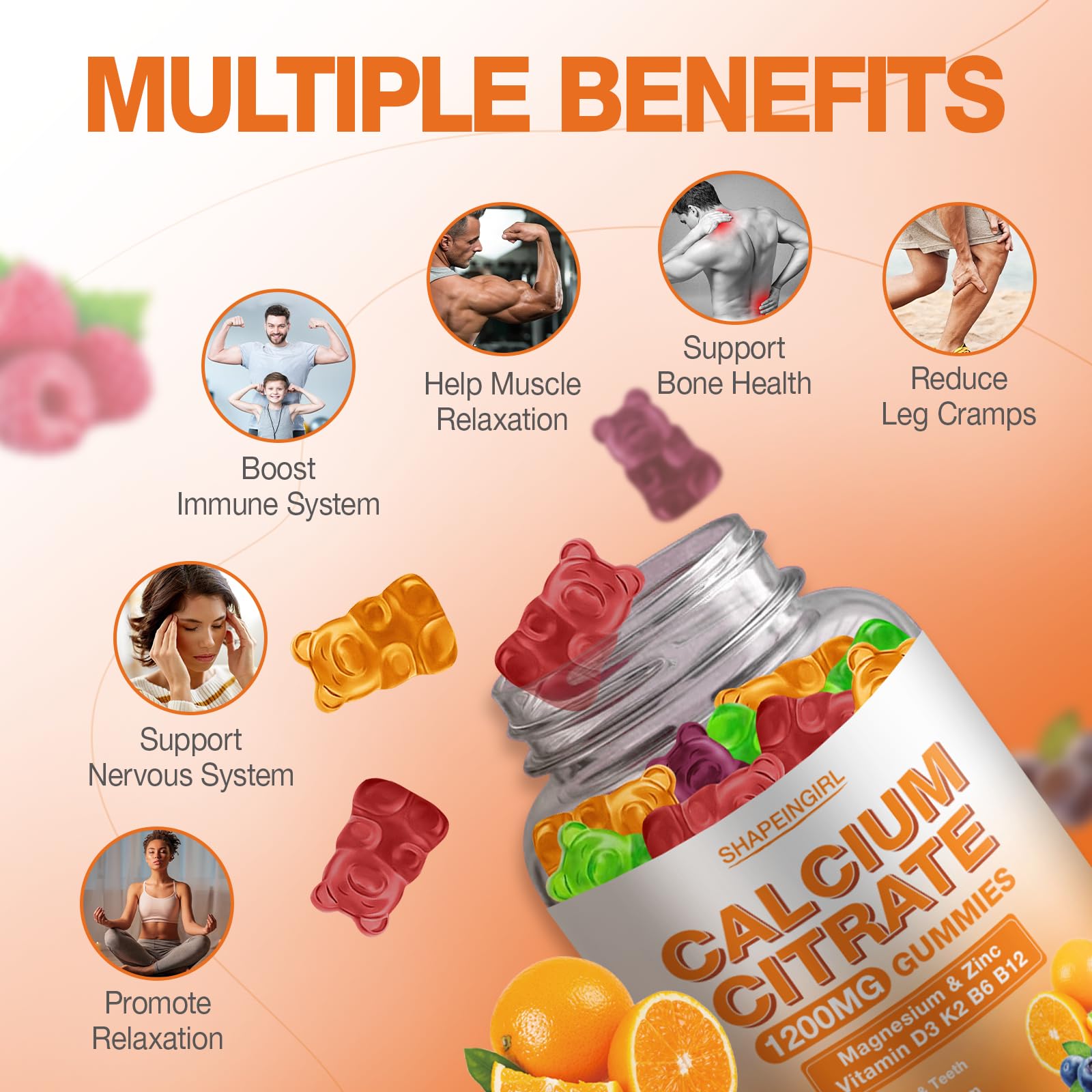 SHAPEINGIRL calcium gummies fruit flavor close-up showing tasty daily bites.