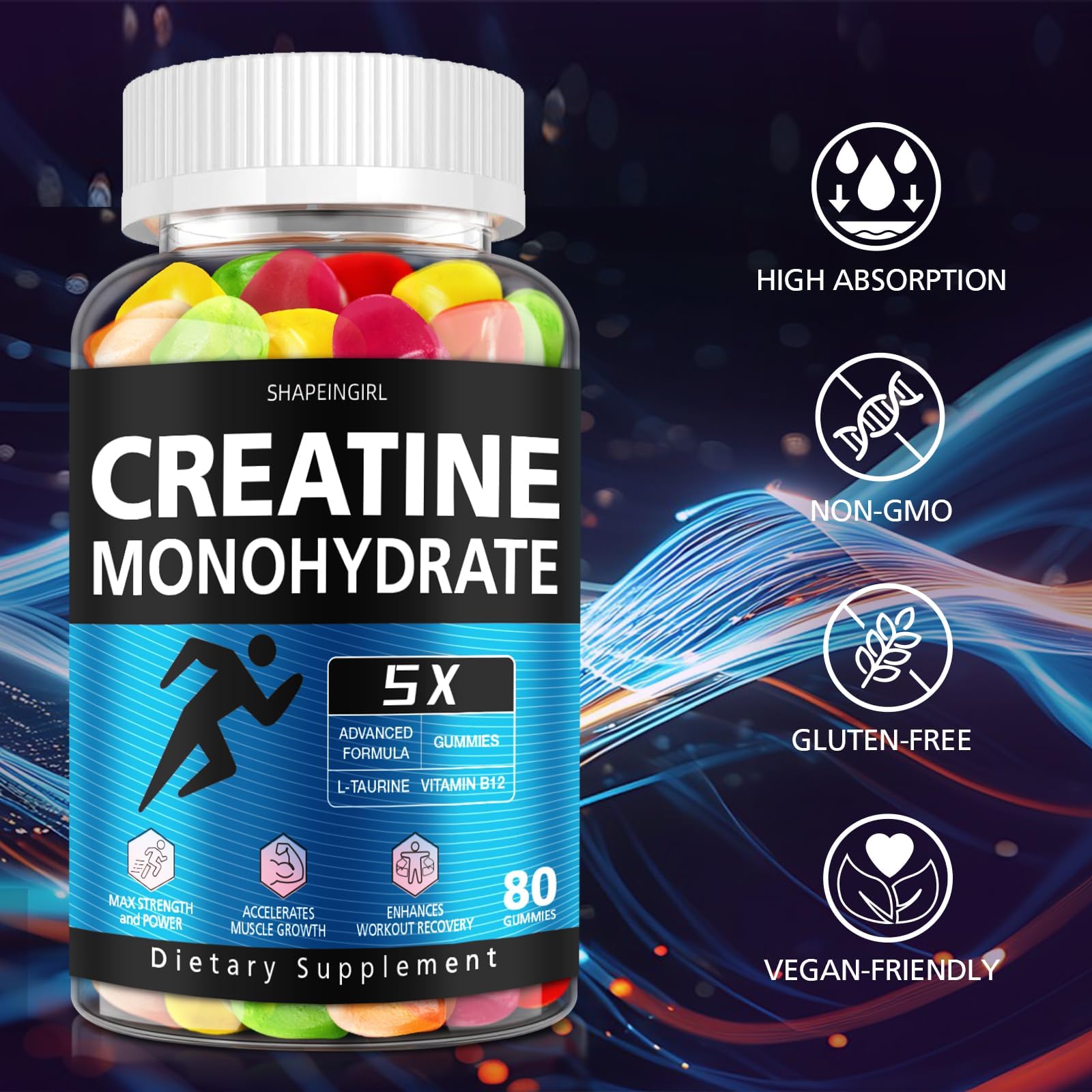 SHAPEINGIRL Creatine Gummies bottle side view with label details