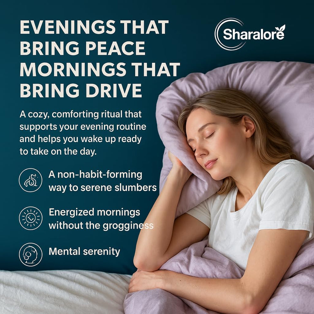 Sharalore bottle on nightstand ideal for bedtime routines