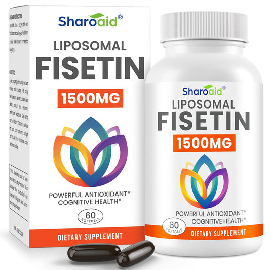 Sharoaid Fisetin softgels bottle for premium antioxidant support