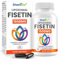 Sharoaid Fisetin softgels bottle for premium antioxidant support