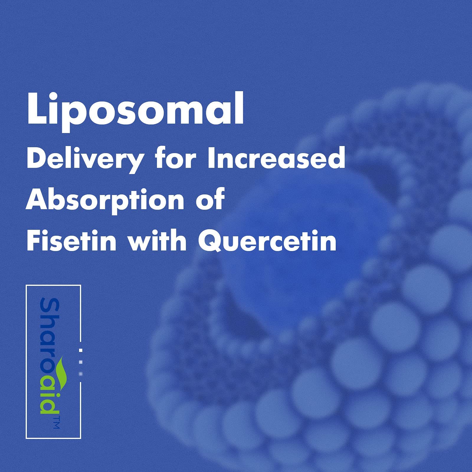Sharoaid liposomal fisetin-quercetin packaging showcases UK GMP manufacturing.