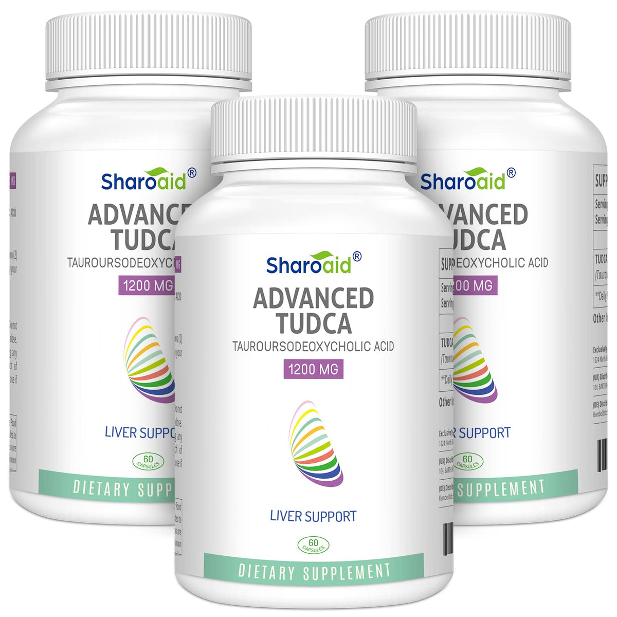 Sharoaid Tudca bottle-front view highlighting premium liver support formula.