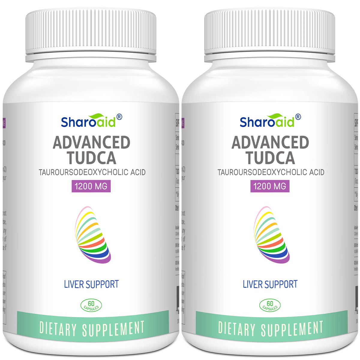 Sharoaid TUDCA liver support bottle front view highlighting high potency 1200 mg