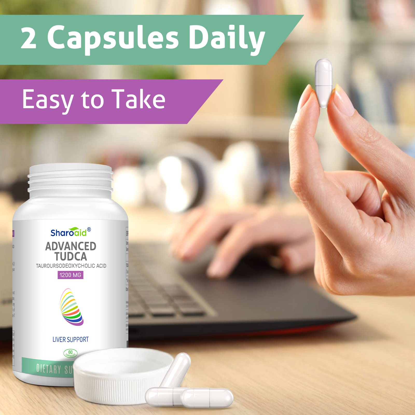 Sharoaid TUDCA label shows dosage information for easy use