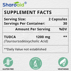 Sharoaid Tudca packaging label with third-party testing badge