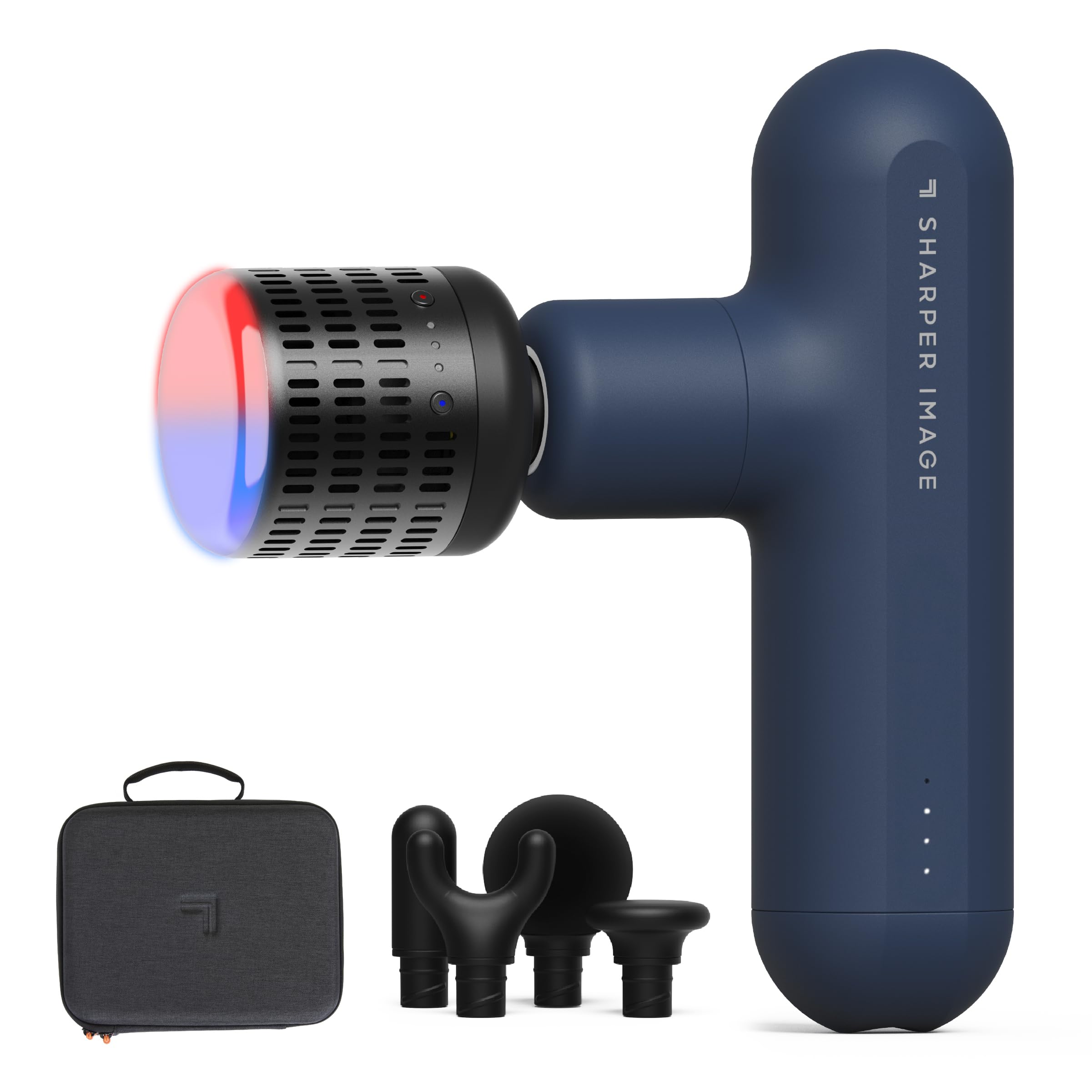 Sharper Image deep tissue massage gun front view for targeted muscle relief.