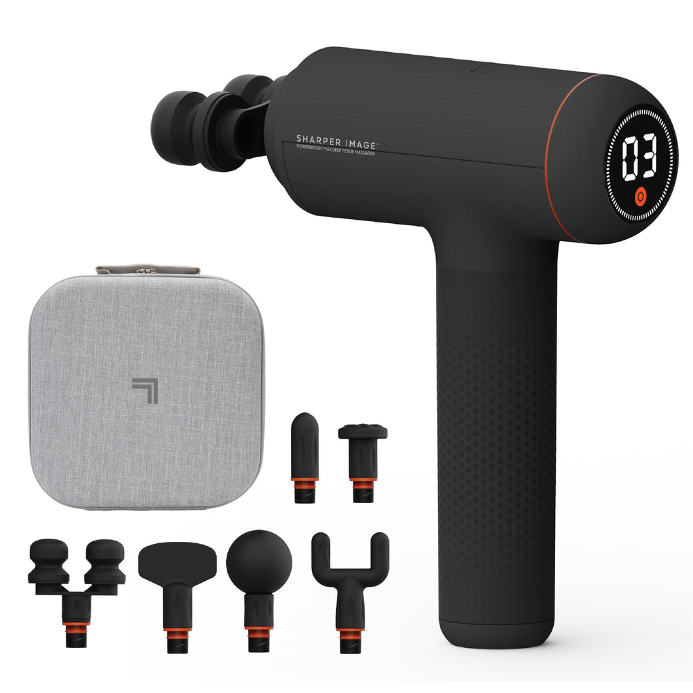 Sharper Image Powerboost Max front view, compact massager ready for recovery sessions.
