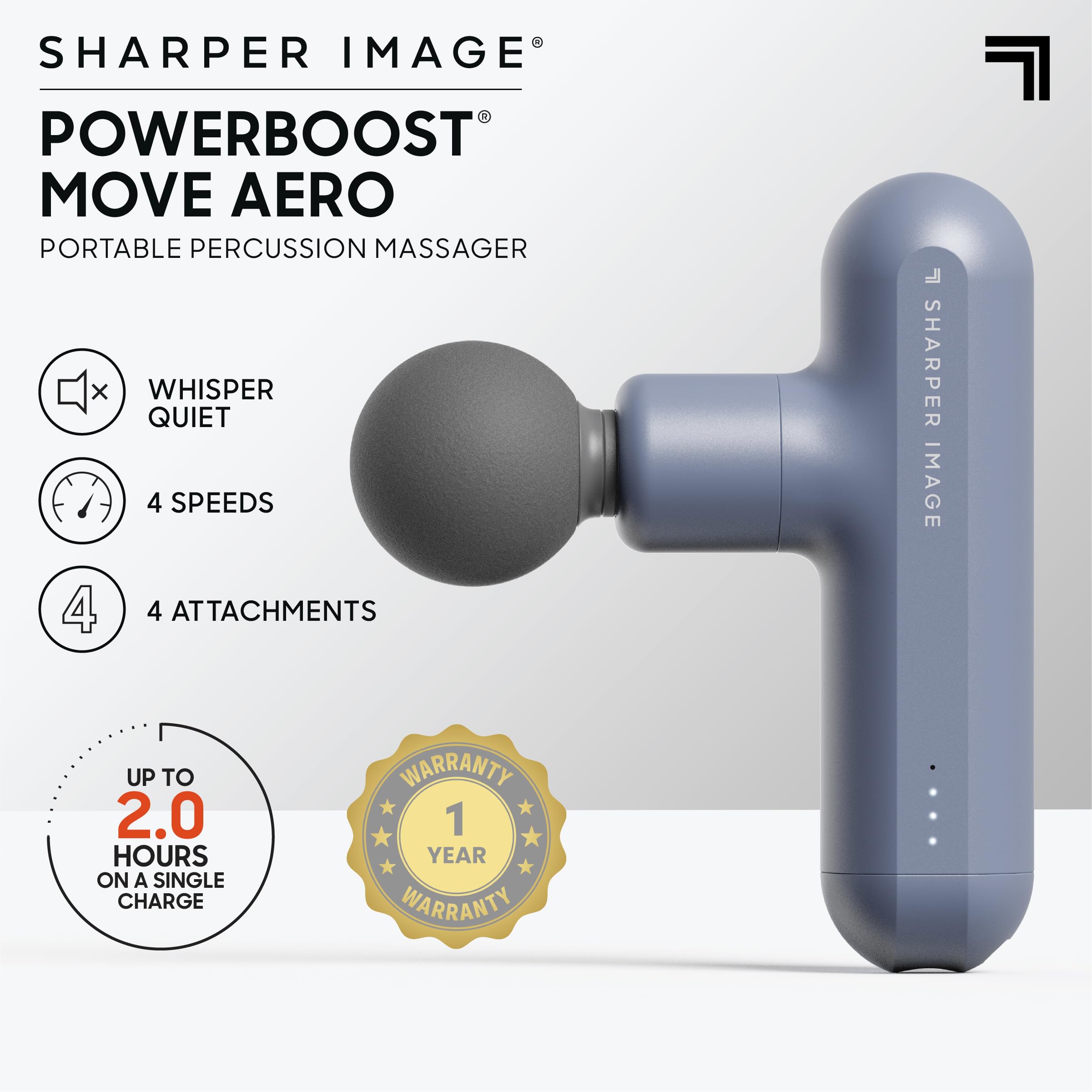 Sharper Image Powerboost Move Aero attachments flat for broad-area massage.