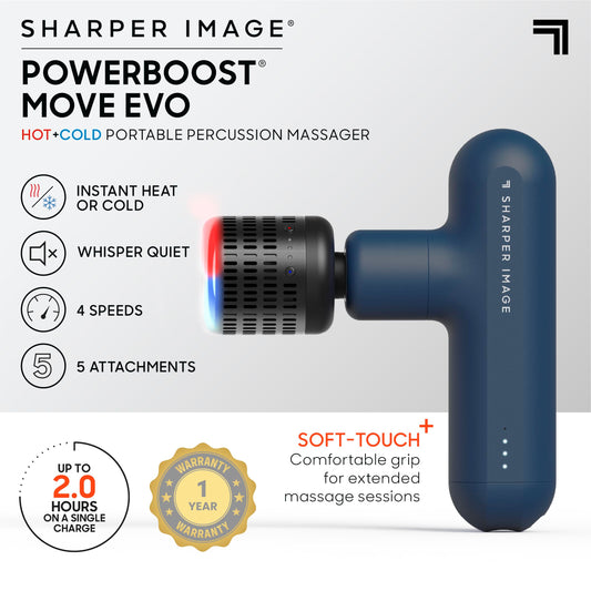 Sharper Image Powerboost Move Evo demonstrates hot and cold therapy for versatile recovery sessions.