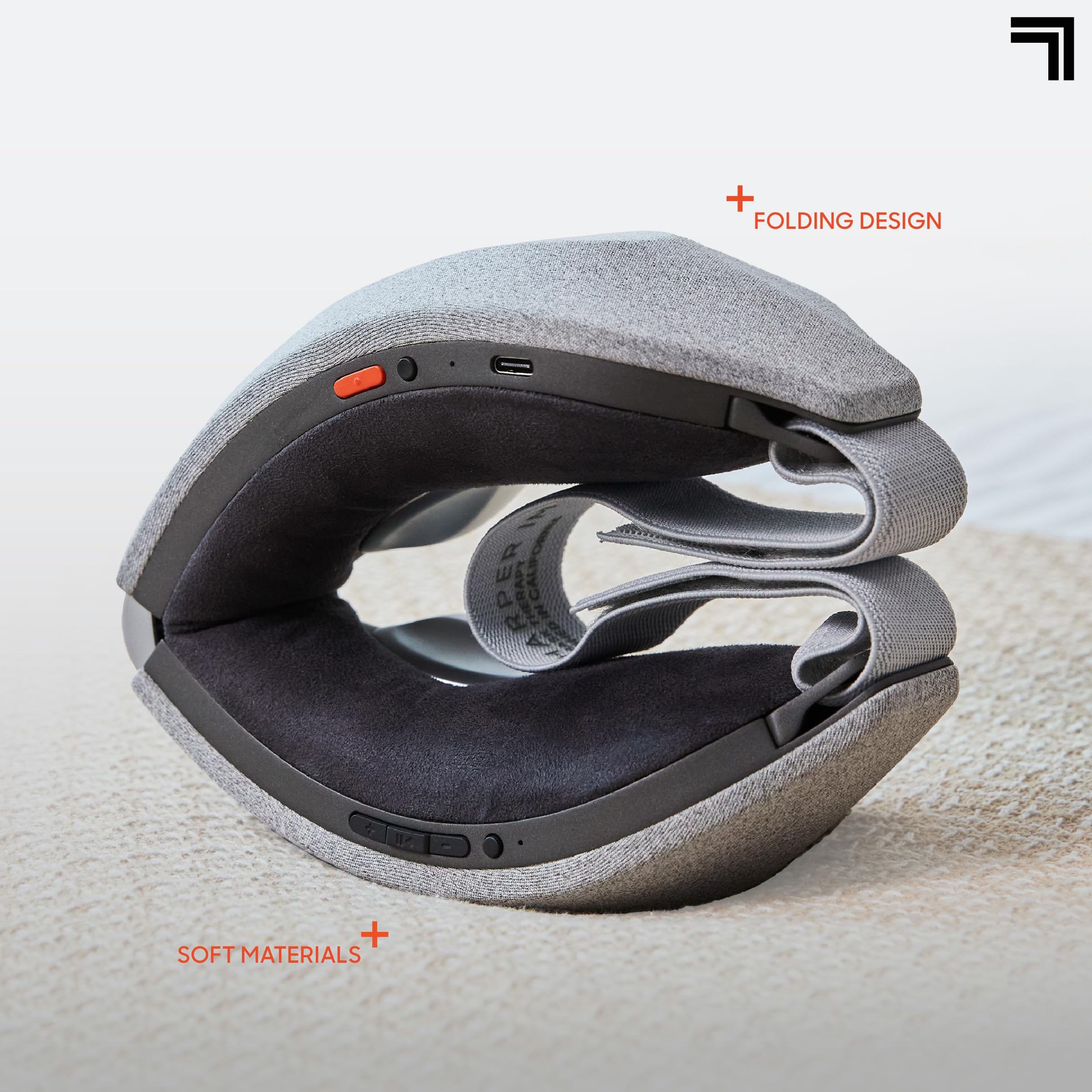 Sharper Image RealTouch air-compression detail highlights targeted massage around eyes and temples.