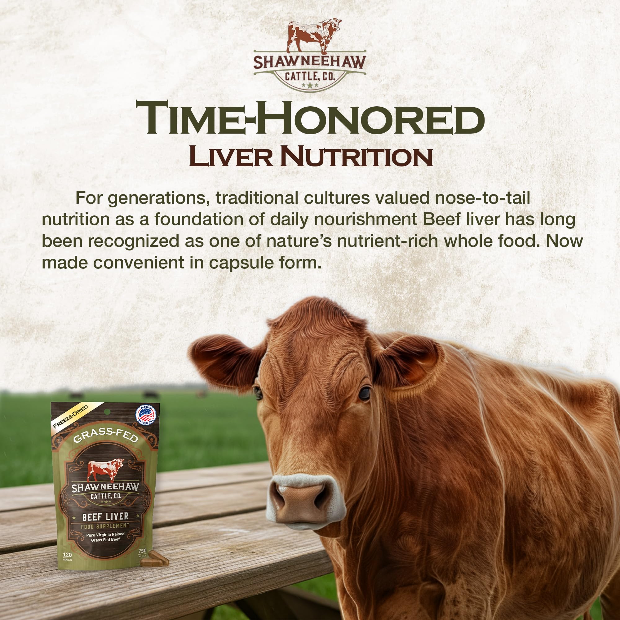 Shawneehaw Cattle liver supplement on a kitchen counter suggesting daily routine.