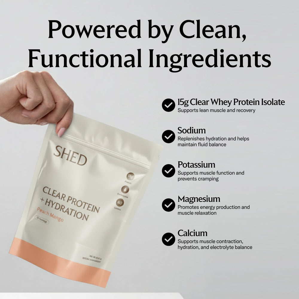 Shed Clear Protein powder dissolving in water showing a light, clear color
