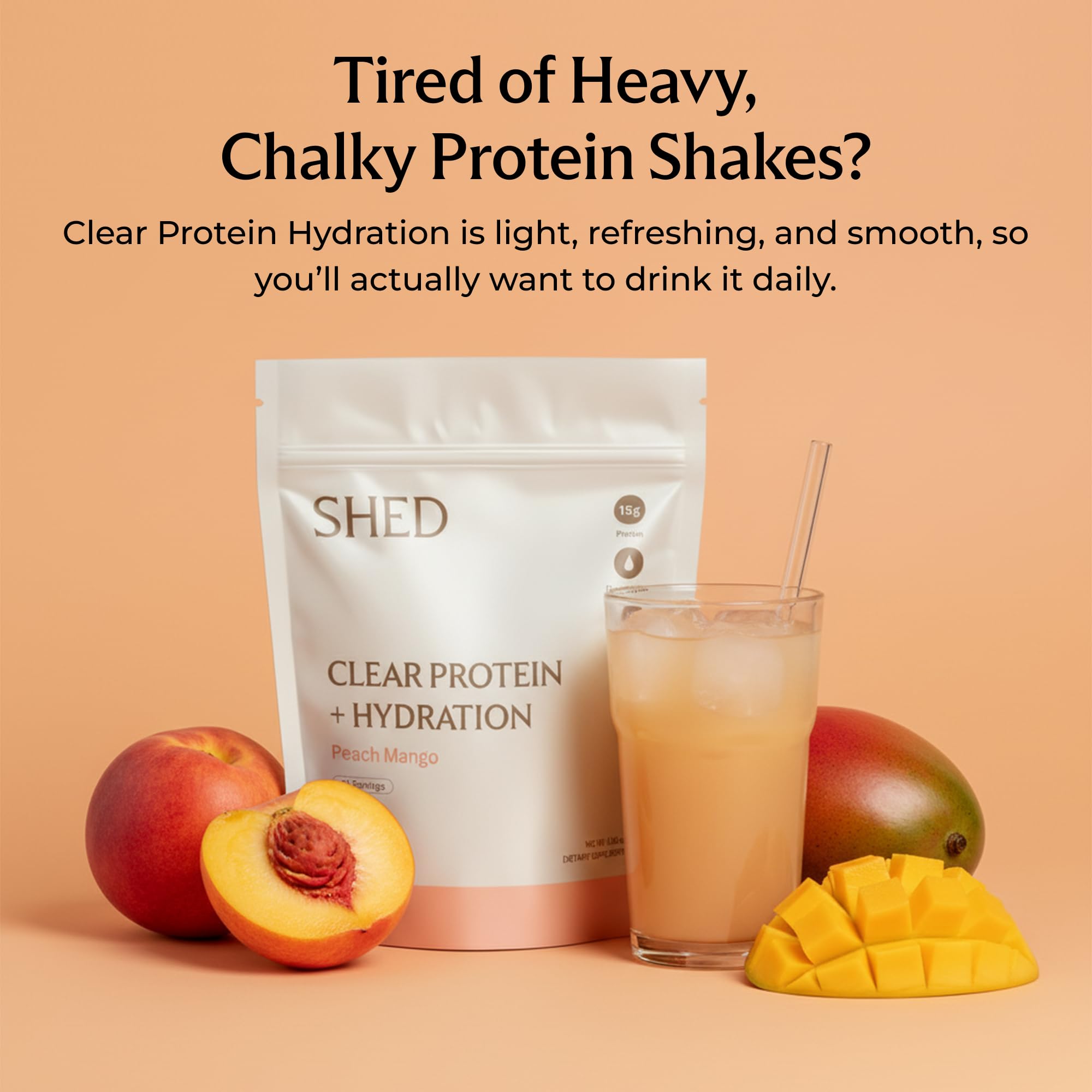 Shed Clear Protein with electrolytes glass highlighting hydration support