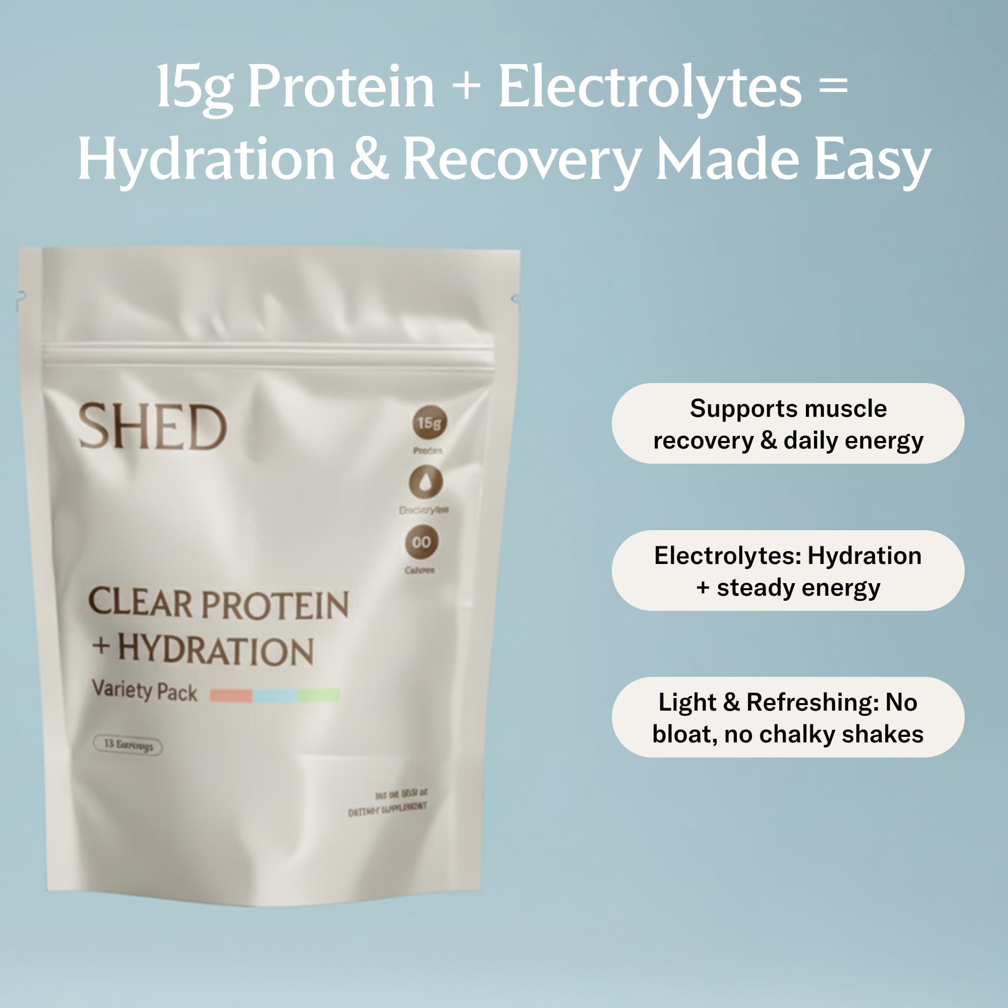 Shed Clear Protein shake mix dissolves cleanly for post-workout recovery.