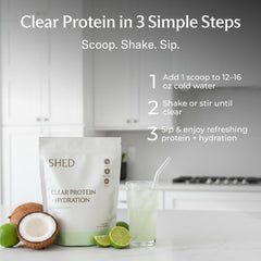 Shed Nutrition lactose-free protein label emphasizes dairy-free, low-calorie formula.