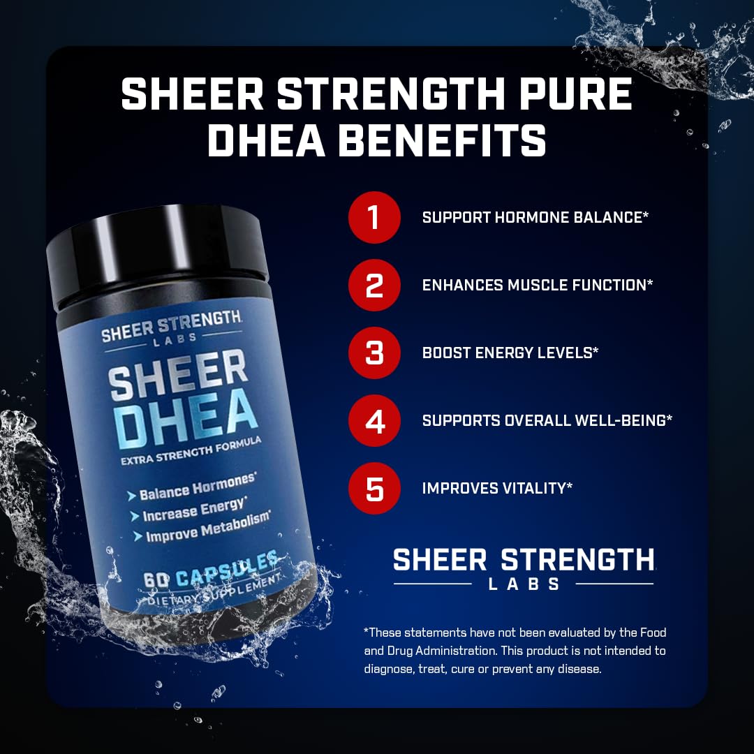 Etiqueta de Sheer Strength DHEA con dosis claras para planificación