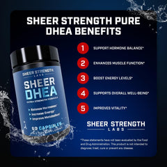 Etiqueta de Sheer Strength DHEA con dosis claras para planificación