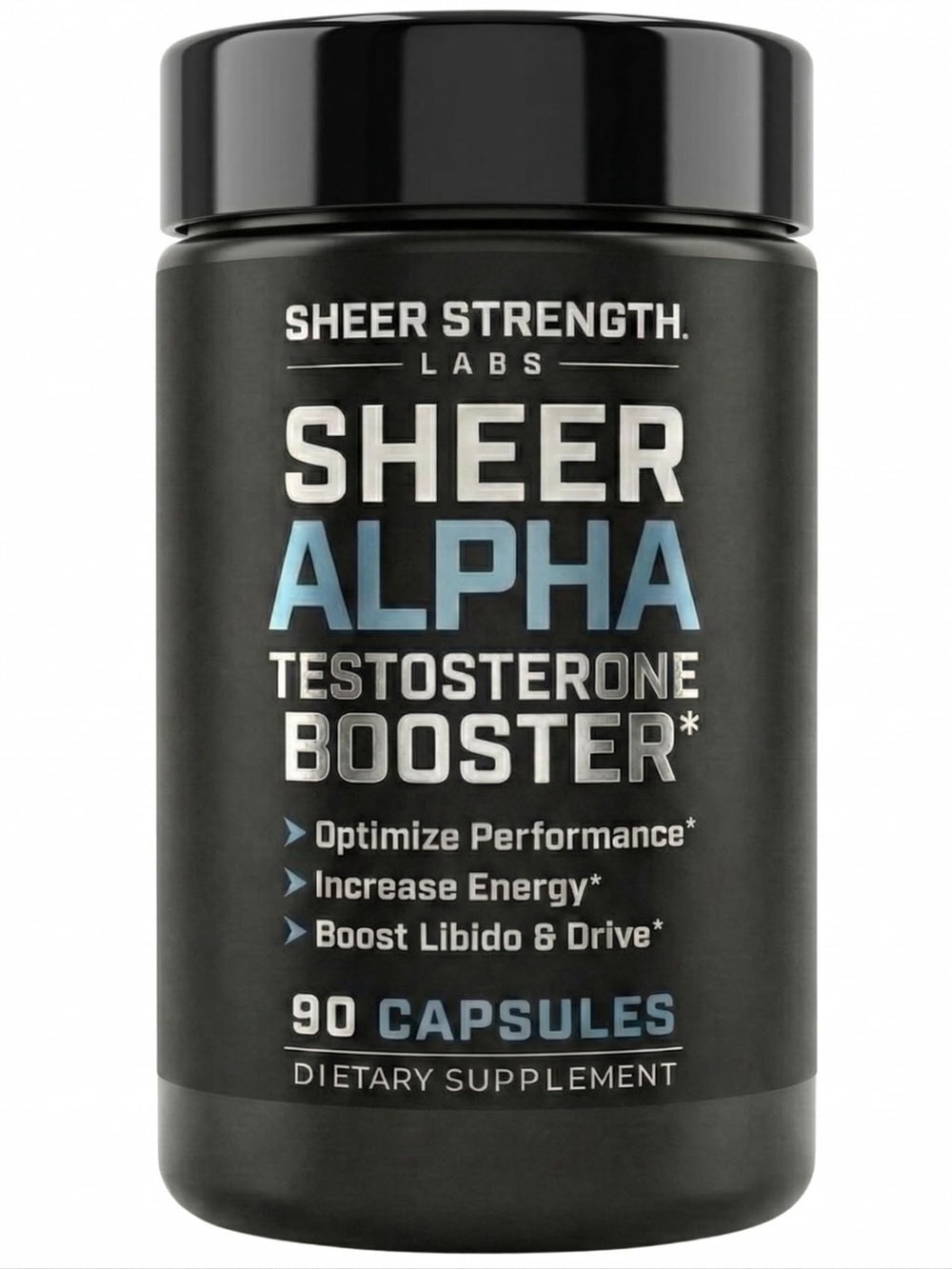 Sheer Alpha T-Booster bottle front showcasing premium formula for workouts