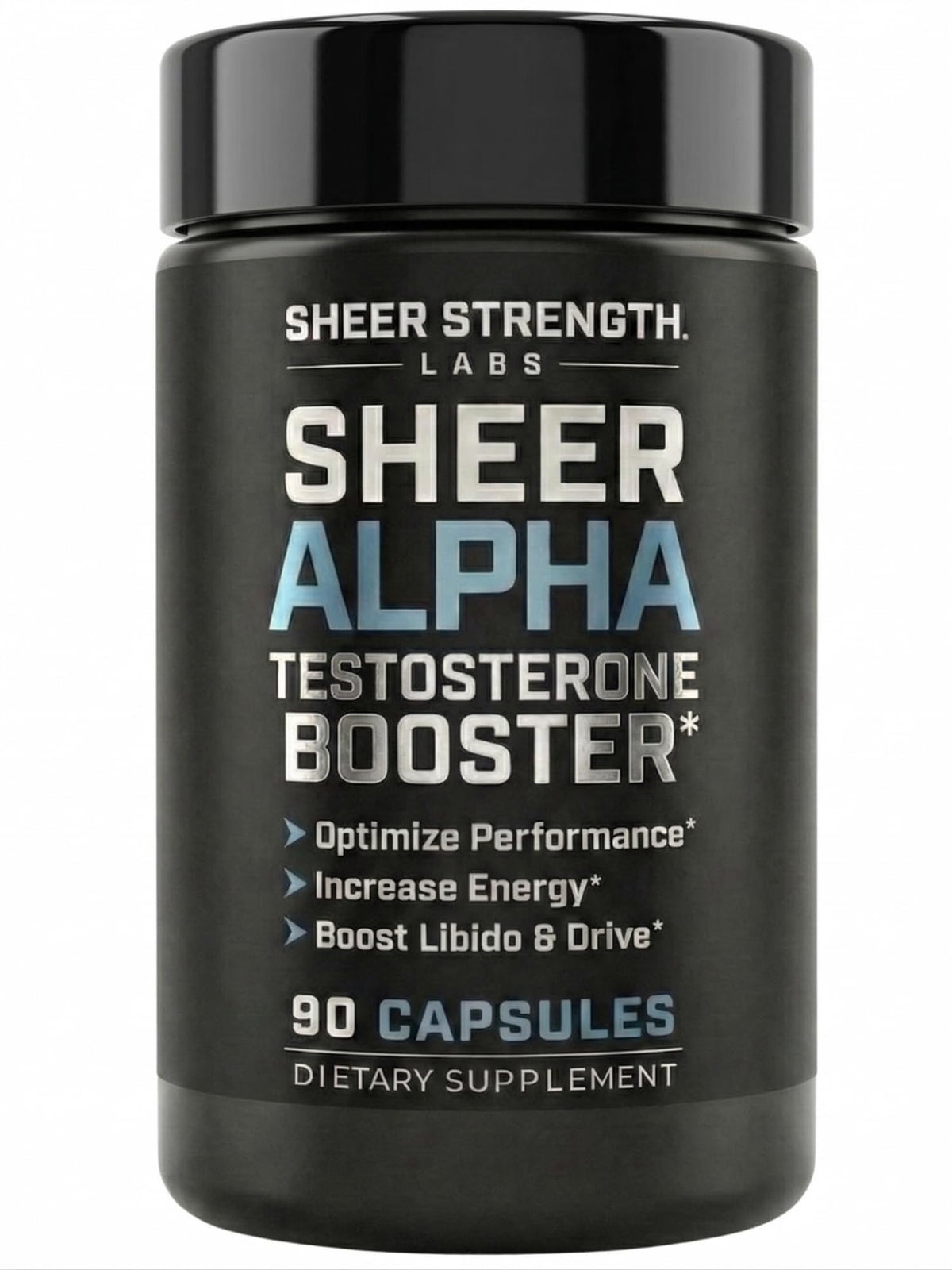 Sheer Alpha T-Booster bottle front showcasing premium formula for workouts
