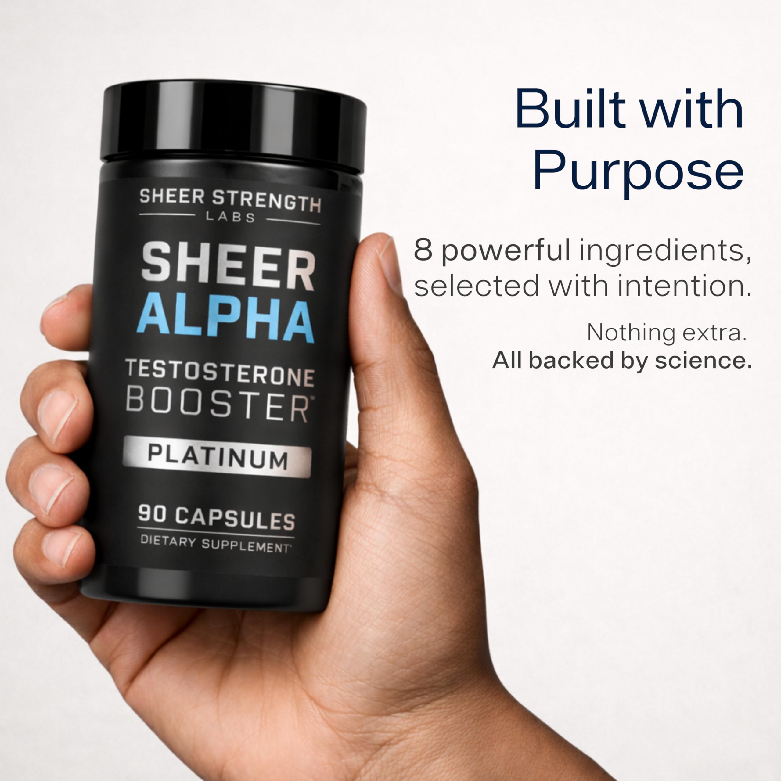 Capsules of Sheer Alpha T-Booster ready for daily use