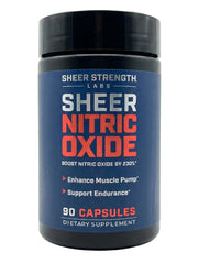 Sheer Strength Labs nitric oxide bottle pour supports quick pump and focus during workouts.