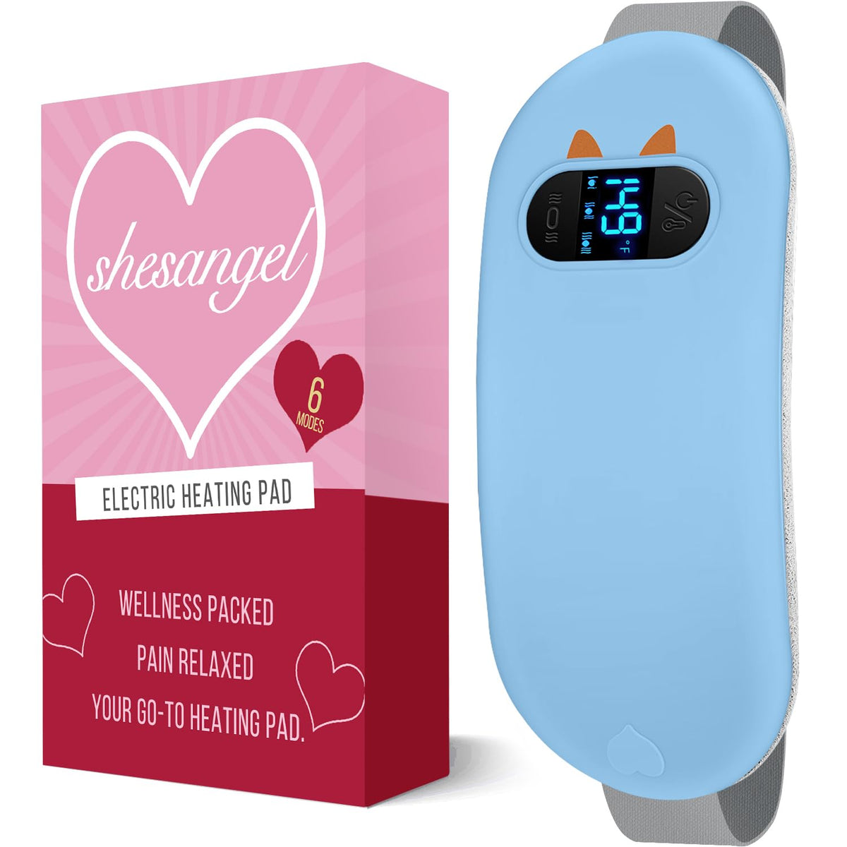 Shesangel portable heating pad blue front view for quick comfort