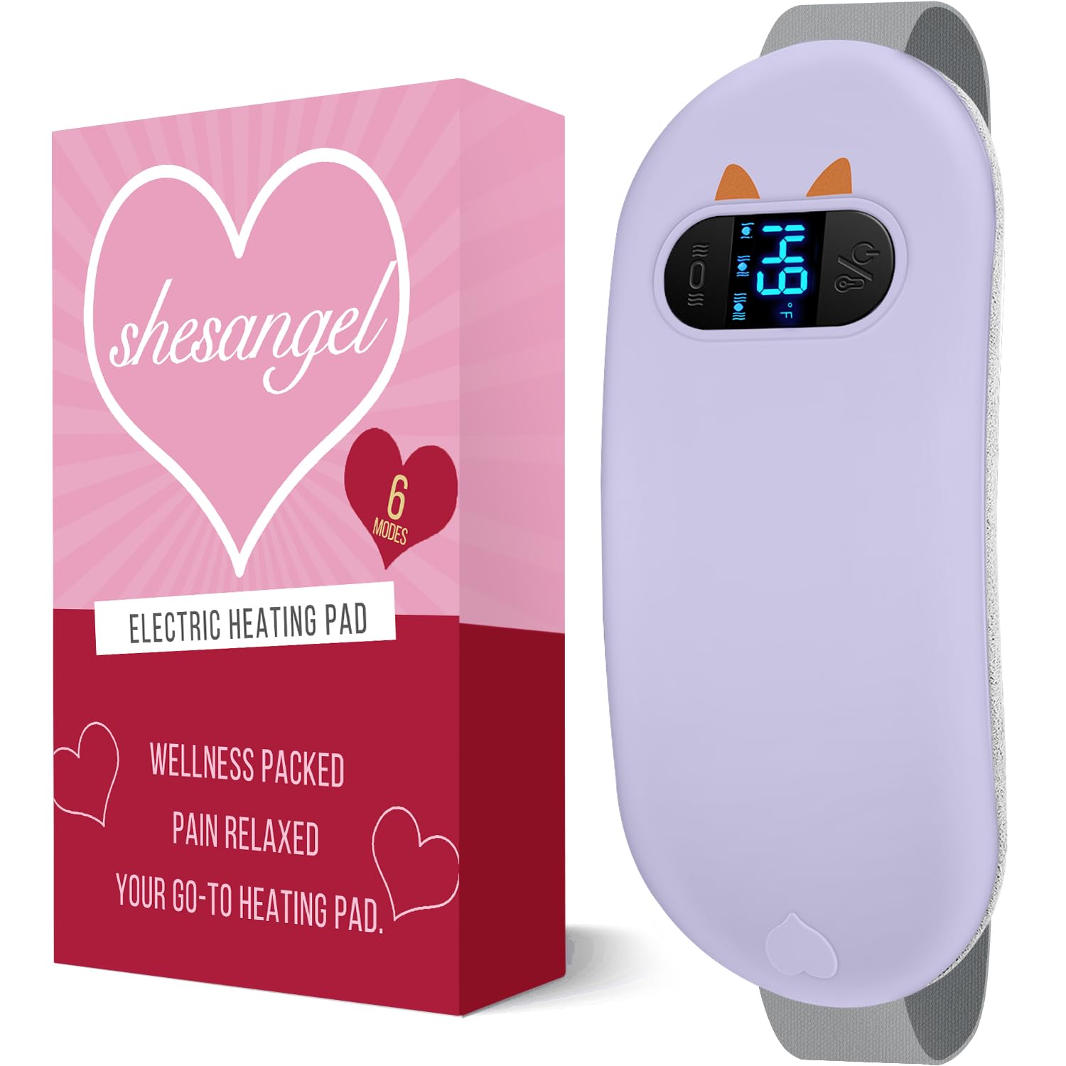 Shesangel portable cordless heating pad for cramps provides on-the-go relief.