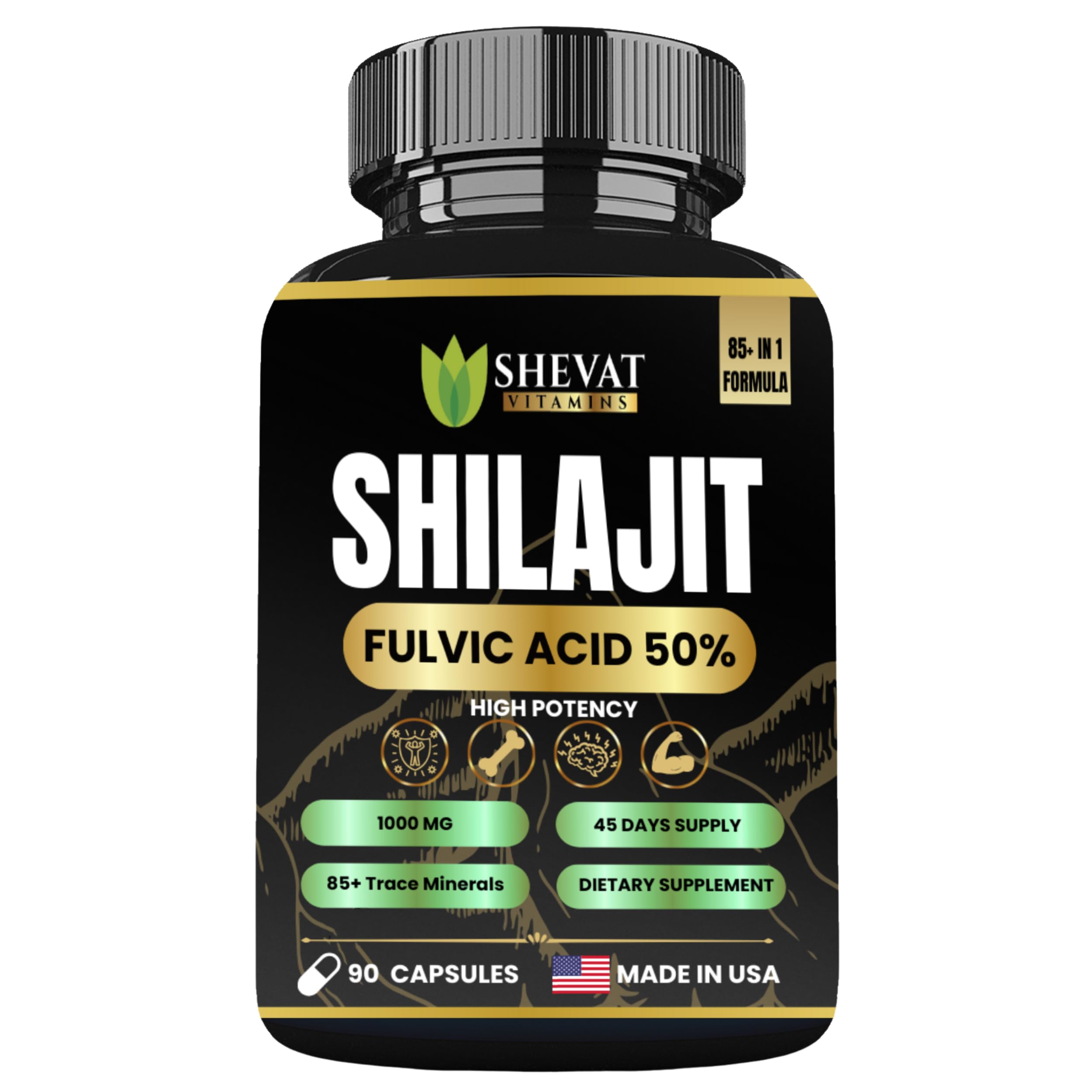 SHEVAT VITAMINS Himalayan Shilajit Capsules bottle with 90-count for daily energy support
