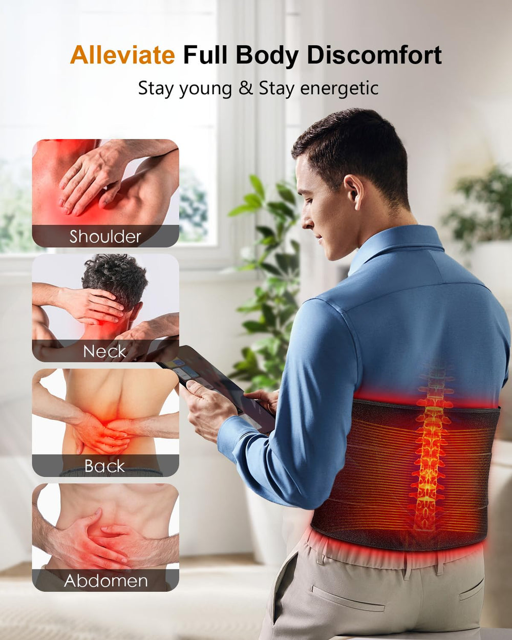 SHEVIEW pad on back and shoulders targets common tension areas.