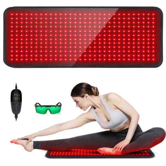 SHEVIEW red light therapy pad shows full-body layout for at-home relief and relaxation.
