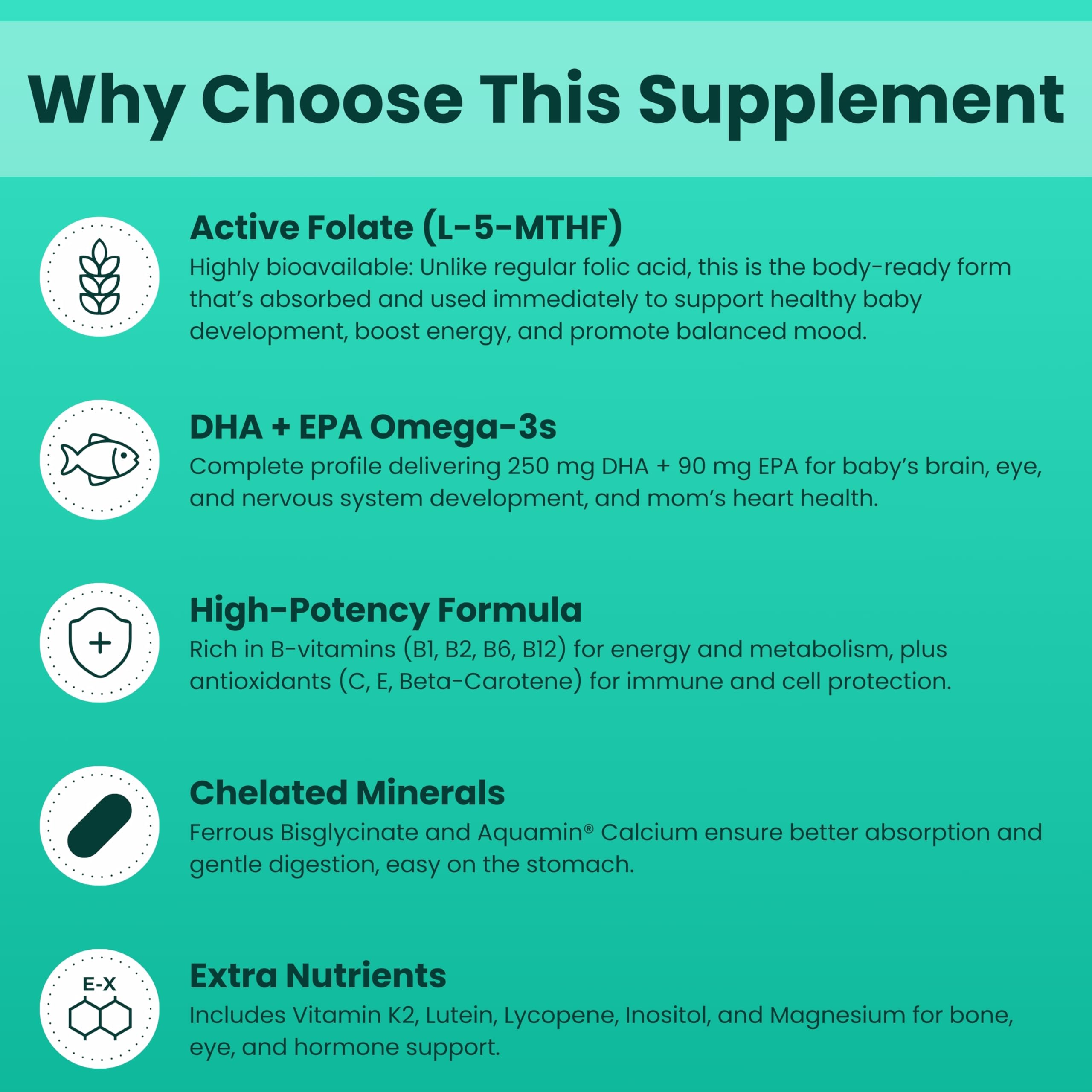 Dairy-free, keto-friendly prenatal supplement packaging highlight for clean diets
