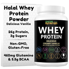 SHIFAA NUTRITION Delicious Vanilla Whey Bottle, halal and gluten-free protein for post-workout