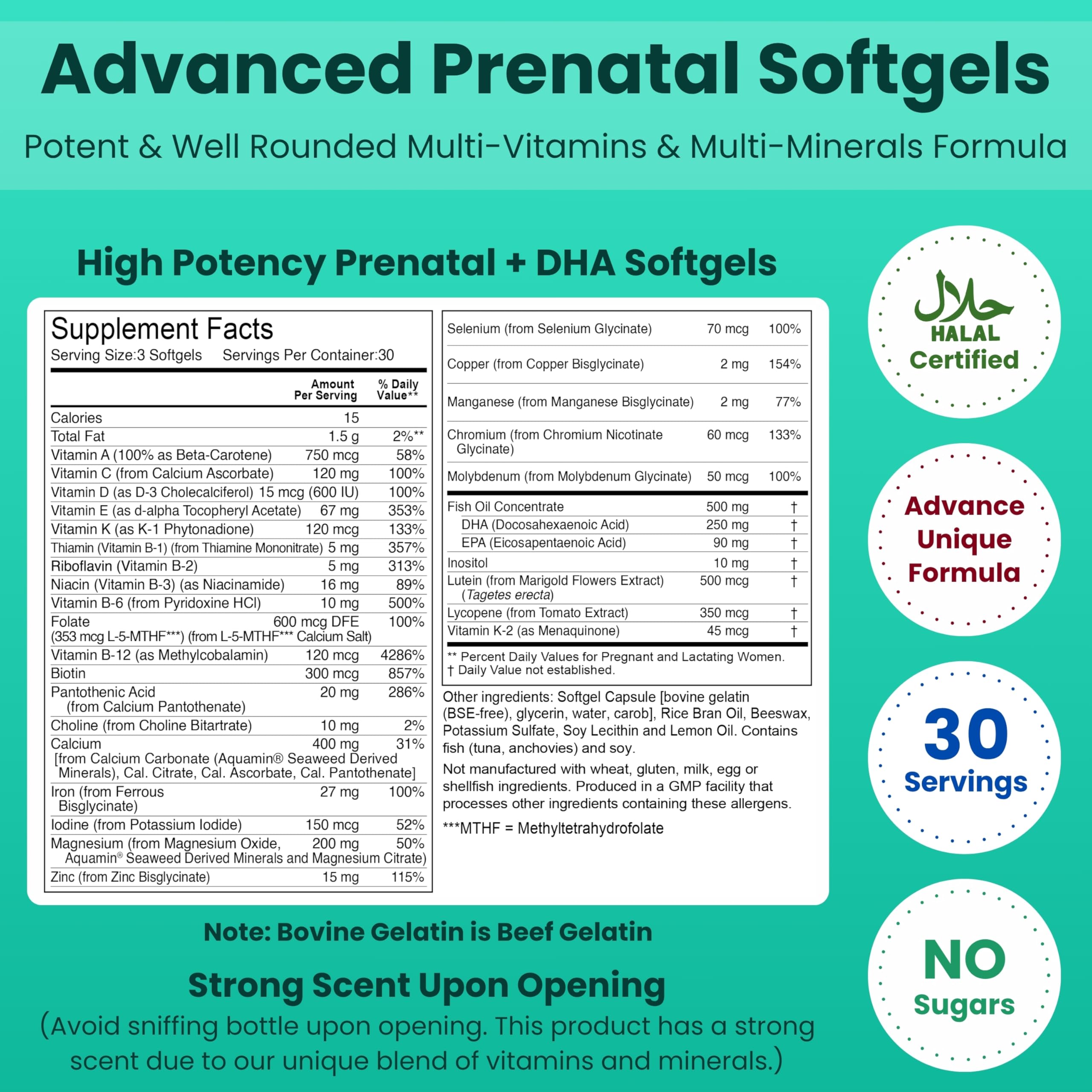 SHIFAA NUTRITION label with DHA, EPA and folic acid for prenatal support
