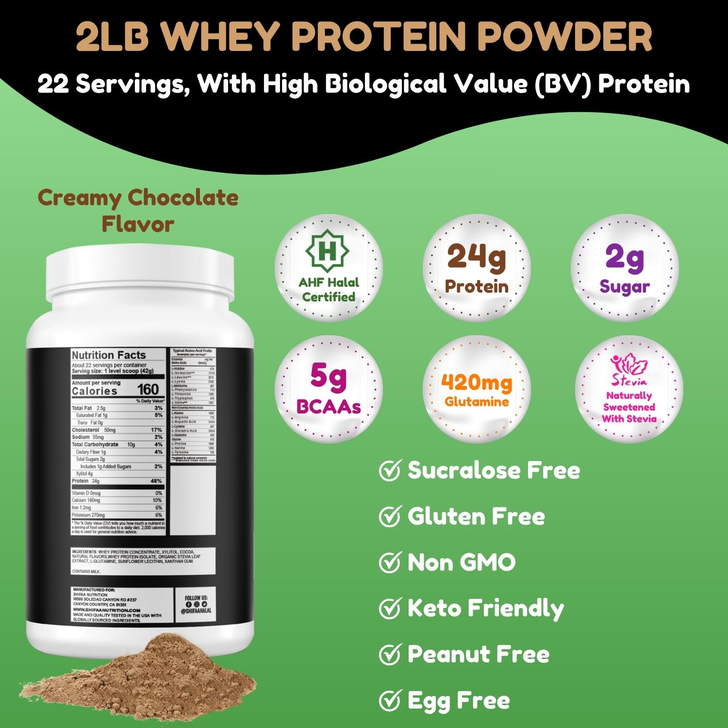 SHIFAA NUTRITION canister close-up showing premium quality and halal certification.