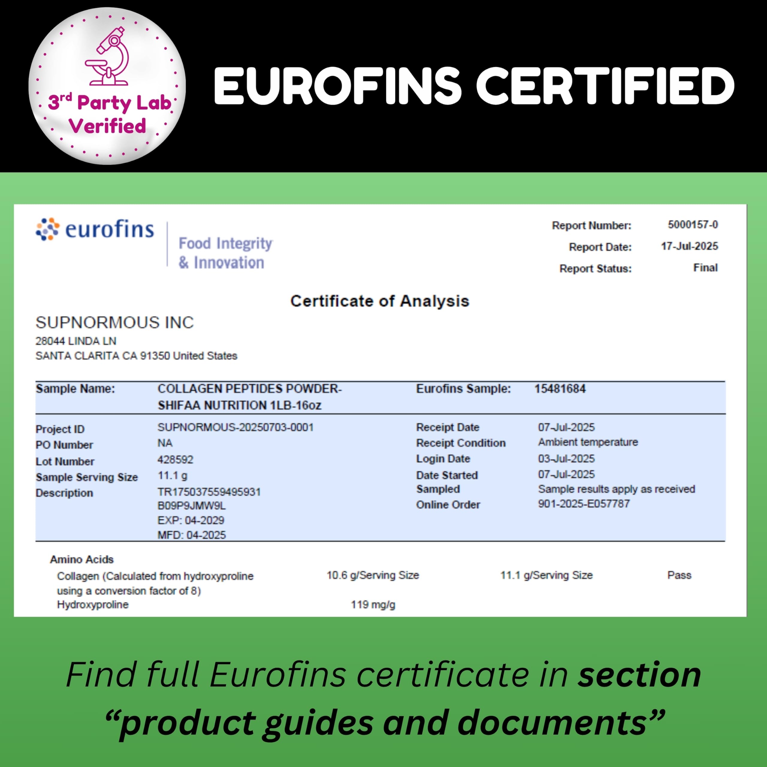 SHIFAA NUTRITION Type I & III collagen peptides for hair, skin, nails