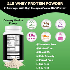 SHIFAA NUTRITION Vanilla whey powder scoop highlighting high BV protein for muscle support