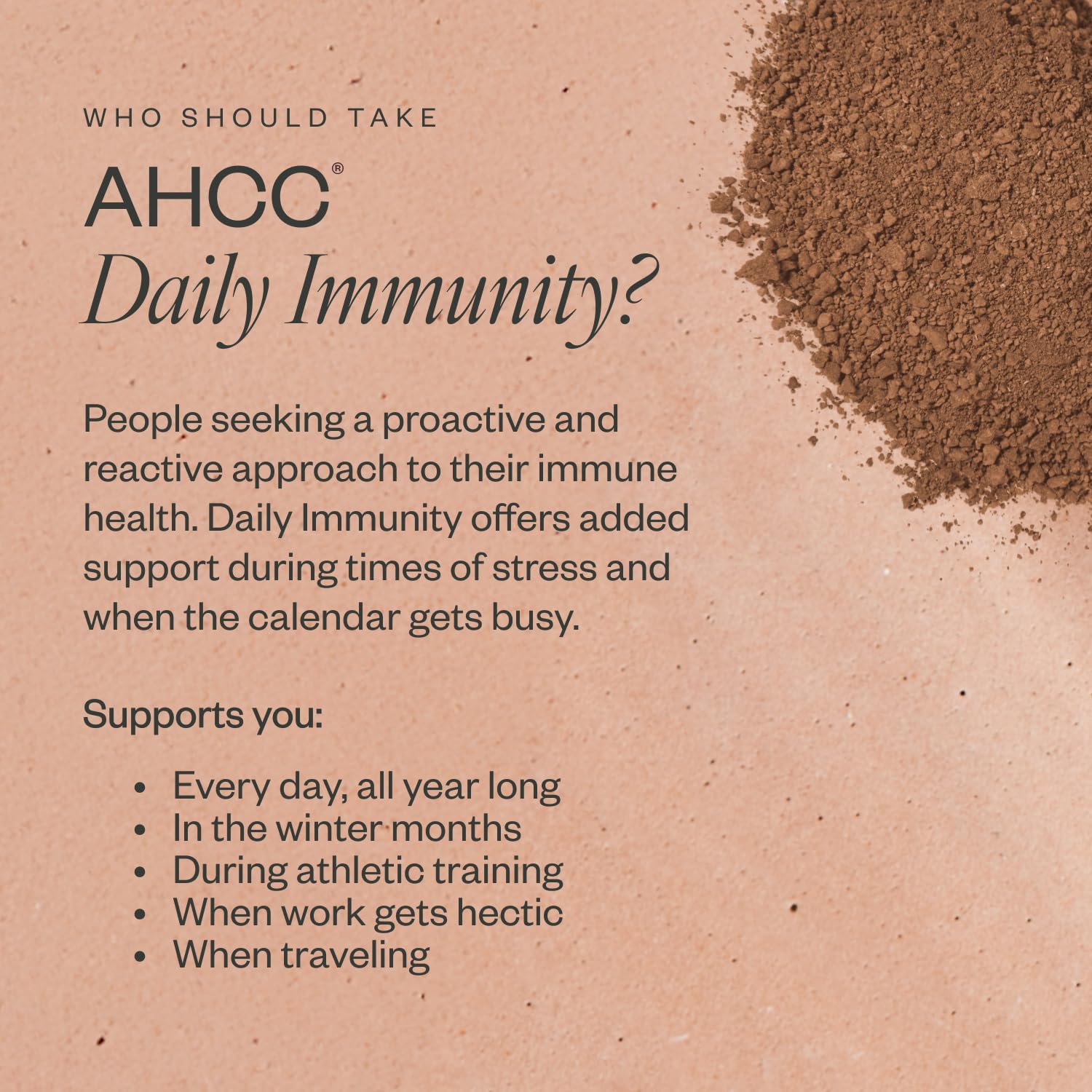 Close-up of SHII AHCC powder texture showing fine consistency