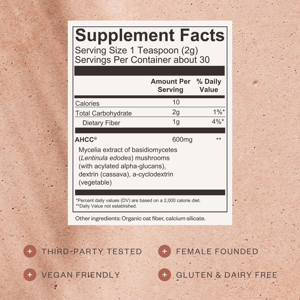 SHII AHCC Daily Immunity Powder poured into water for quick mixing