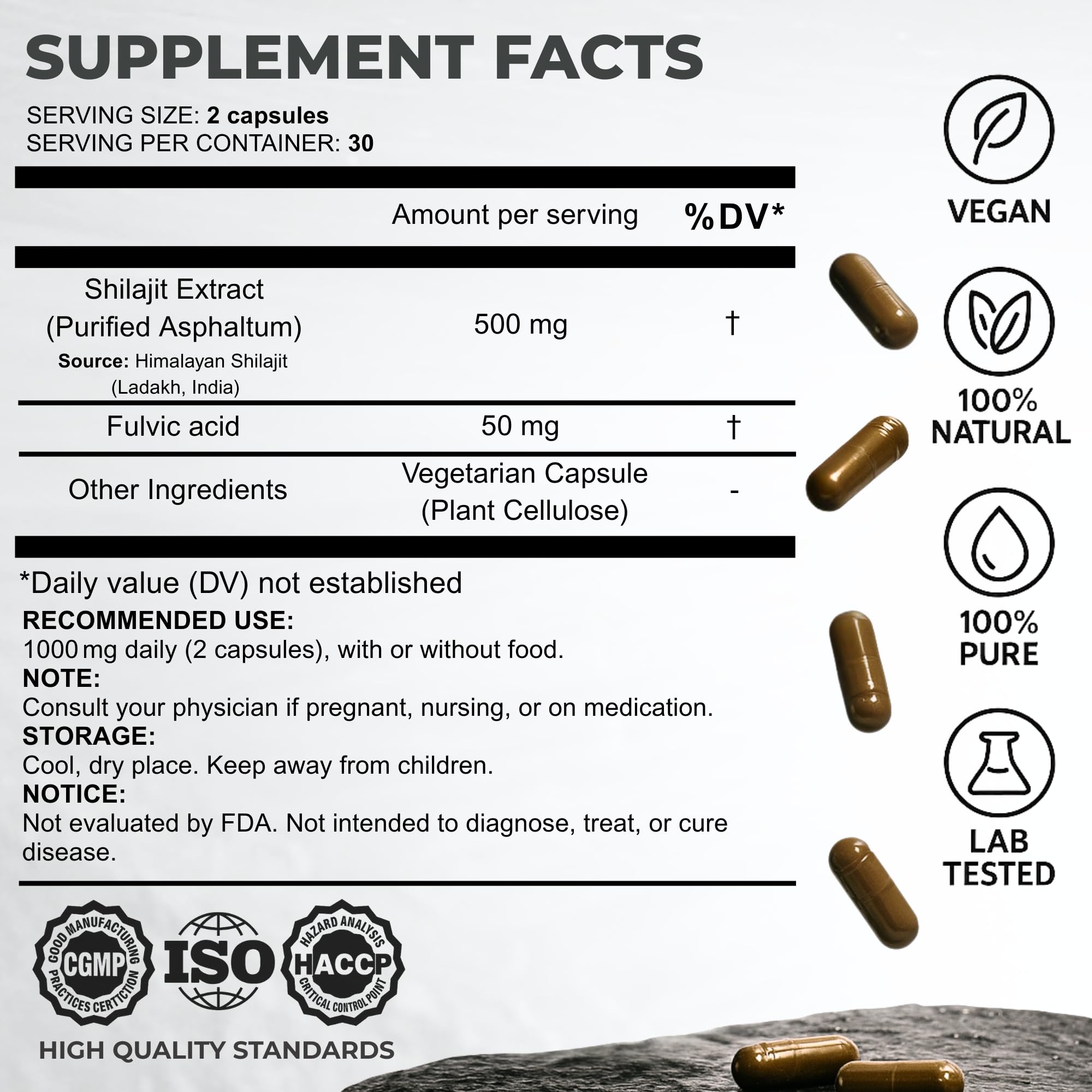 SHILAHEAL Shilajit capsules, 500mg each, designed for easy daily intake and sustained stamina.
