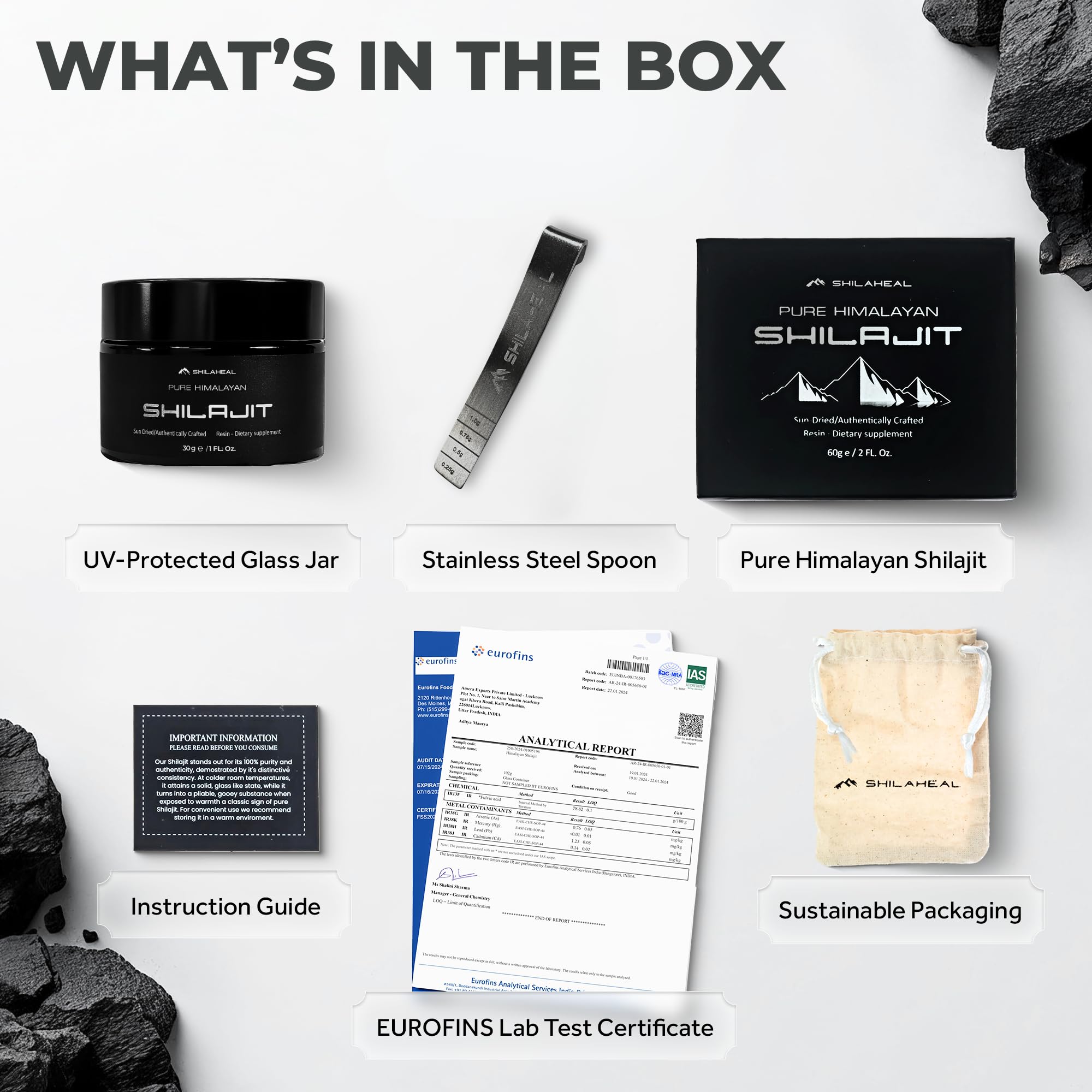 SHILAHEAL third-party tested label signals safety and mineral content transparency.